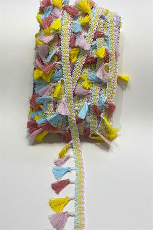 Yellow Colorful Cotton Bun Fringe Tassel