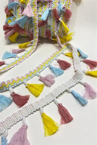 Yellow Colorful Cotton Bun Fringe Tassel