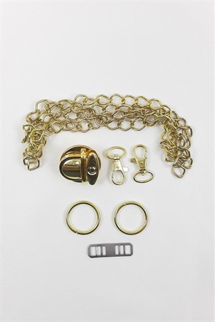 Sarı Renk Zincirli Çanta Sapı Seti