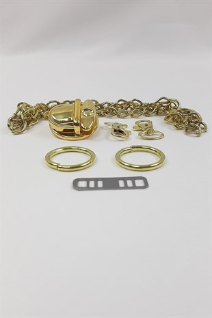 Sarı Renk Zincirli Çanta Sapı Seti