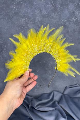Arden Bridal Henna Tiara with Yellow Feathers and Crystal Beads