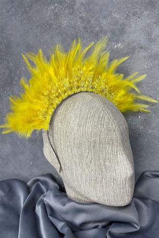 Arden Bridal Henna Tiara with Yellow Feathers and Crystal Beads