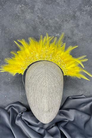 Arden Bridal Henna Tiara with Yellow Feathers and Crystal Beads