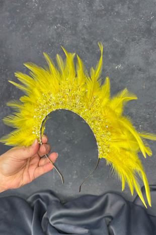 Arden Bridal Henna Tiara with Yellow Feathers and Crystal Beads