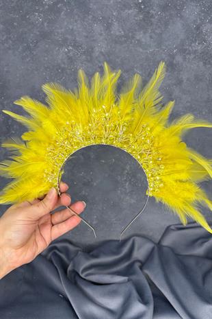 Arden Bridal Henna Tiara with Yellow Feathers and Crystal Beads