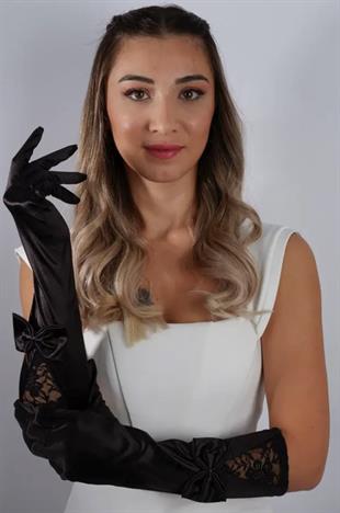 Saten Dantel Detaylı Kısa Abiye Eldiven Parti Aksesuarı