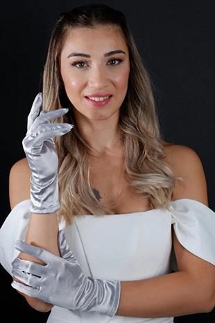 Saten Kısa 21 Cm Abiye Eldiven Düğün Parti Balo Kostüm Aksesuarı