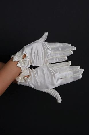 Saten Kısa Abiye 21 Cm İncili Eldiven Düğün Parti Balo Kostüm Aksesuarı