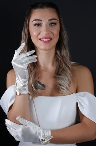 Saten Kısa Abiye 21 Cm İncili Eldiven Düğün Parti Balo Kostüm Aksesuarı