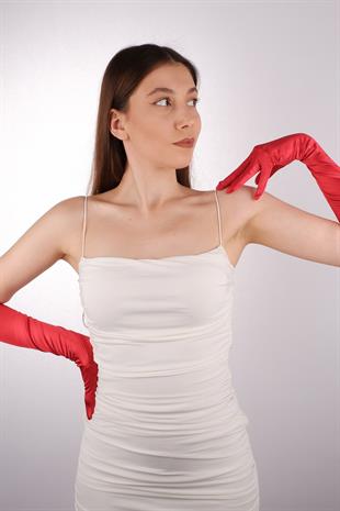 Saten Likrali Gelin Eldiveni 56 Cm Dans & Opera Kostüm Eldiveni