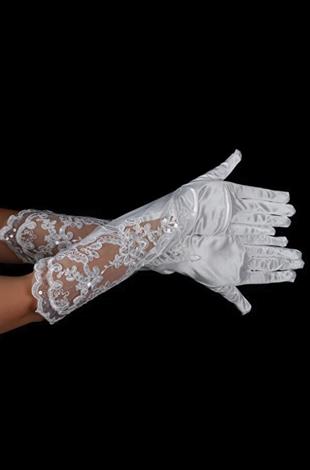 Saten ve Dantel Detaylı Gelin Nikah Düğün Eldiveni