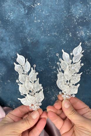 Satia Sedef Reçine 2 Li Yaprak Saç Ve Türban Gelin Aksesuarı