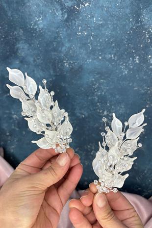 Satia Sedef Reçine 2 Li Yaprak Saç Ve Türban Gelin Aksesuarı