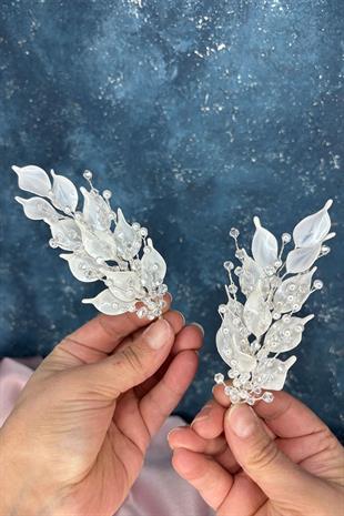 Satia Sedef Reçine 2 Li Yaprak Saç Ve Türban Gelin Aksesuarı