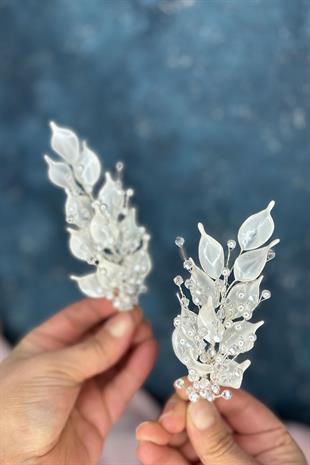 Satia Sedef Reçine 2 Li Yaprak Saç Ve Türban Gelin Aksesuarı