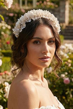 Pearlescent Floral Bridal Tiara with Crystal Embellishments, Henna and Engagement Hair Accessory