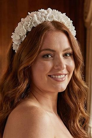 Pearlescent Floral Bridal Tiara with Crystal Embellishments, Henna and Engagement Hair Accessory