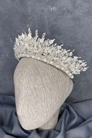 Sedia Yoğun İşlemeli Sedefli Kristalli Gelin Tacı Saç Aksesuarı