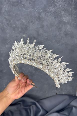Sedia Yoğun İşlemeli Sedefli Kristalli Gelin Tacı Saç Aksesuarı