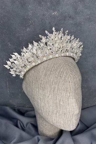 Sedia Yoğun İşlemeli Sedefli Kristalli Gelin Tacı Saç Aksesuarı