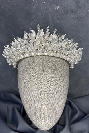 Sedia Yoğun İşlemeli Sedefli Kristalli Gelin Tacı Saç Aksesuarı