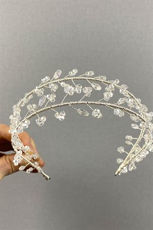 Transparent Double Row Leva Crystal Beaded Bridal Henna Crown