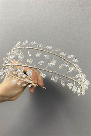 Transparent Double Row Leva Crystal Beaded Bridal Henna Crown