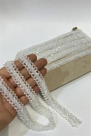 Şeffaf Geniş Kristal Boncuklu İşlemeli Şerit