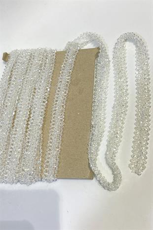 Şeffaf Geniş Kristal Boncuklu İşlemeli Şerit