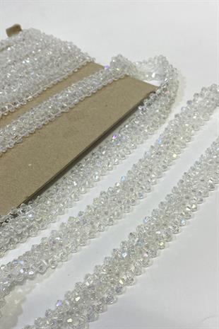 Şeffaf Geniş Kristal Boncuklu İşlemeli Şerit