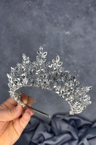 Transparent Gray Nature Beaded Bridal Henna Crown Bridal Hair Accessory