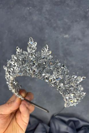 Transparent Gray Nature Beaded Bridal Henna Crown Bridal Hair Accessory