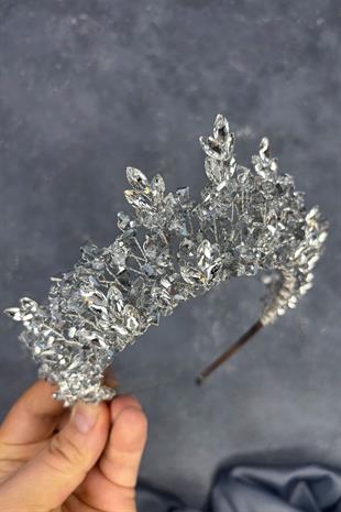 Transparent Gray Nature Beaded Bridal Henna Crown Bridal Hair Accessory