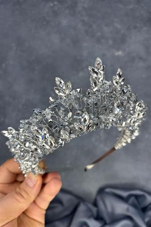 Transparent Gray Nature Beaded Bridal Henna Crown Bridal Hair Accessory