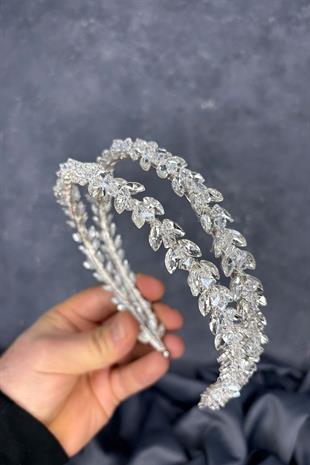Transparent Silver Double Row Stone Lea Bridal Hair Accessory Bridal Henna Crown