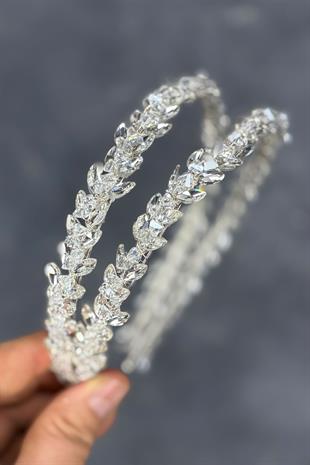 Transparent Silver Double Row Stone Lea Bridal Hair Accessory Bridal Henna Crown