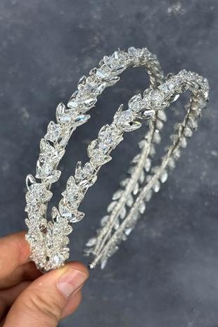 Transparent Silver Double Row Stone Lea Bridal Hair Accessory Bridal Henna Crown