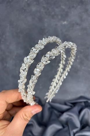 Transparent Silver Double Row Stone Lea Bridal Hair Accessory Bridal Henna Crown