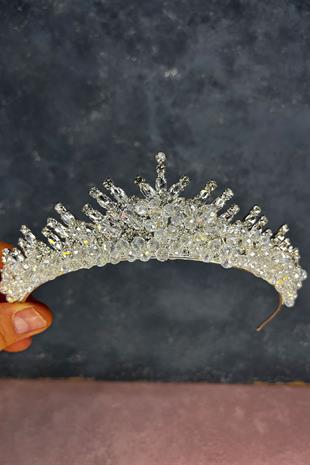 Transparent Silver Edis Beaded Bridal Henna Tiara