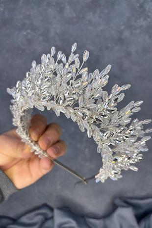 Clear Silver Elisa Design Beaded Bridal Henna Crown Hair Accessory