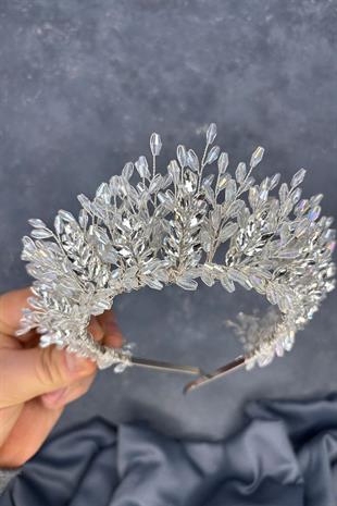 Clear Silver Elisa Design Beaded Bridal Henna Crown Hair Accessory