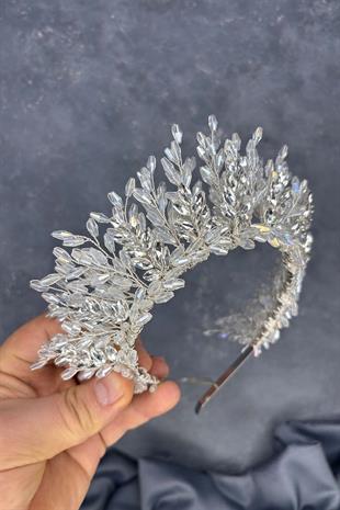 Clear Silver Elisa Design Beaded Bridal Henna Crown Hair Accessory