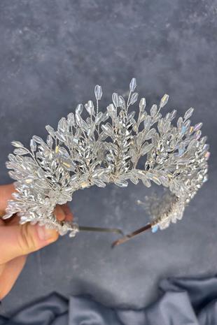 Clear Silver Elisa Design Beaded Bridal Henna Crown Hair Accessory
