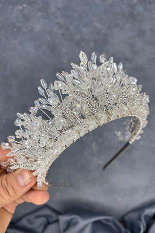 Transparent Silver Livan Beaded Bridal Henna Crown Hair Accessory