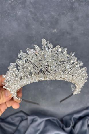 Transparent Silver Livan Beaded Bridal Henna Crown Hair Accessory