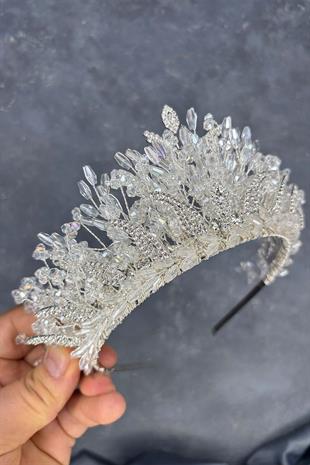 Transparent Silver Livan Beaded Bridal Henna Crown Hair Accessory