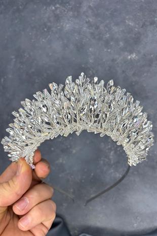 Transparent Silver Maria Intensely Embroidered Crystal Bridal Henna Crown Hair Accessory