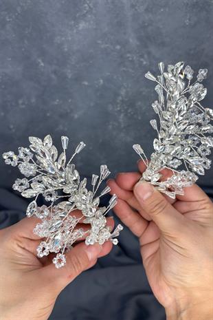 Şeffaf Gümüş Selis Çift Taraflı Gelin Kına Tacı Saç Aksesuarı