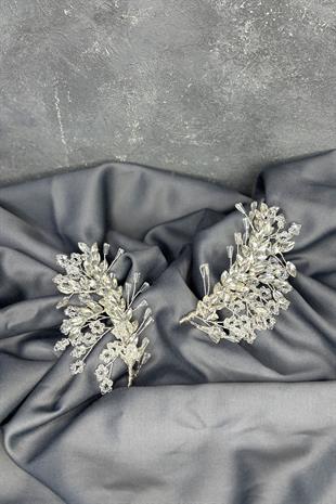 Şeffaf Gümüş Selis Çift Taraflı Gelin Kına Tacı Saç Aksesuarı