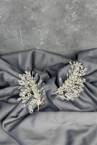 Şeffaf Gümüş Selis Çift Taraflı Gelin Kına Tacı Saç Aksesuarı